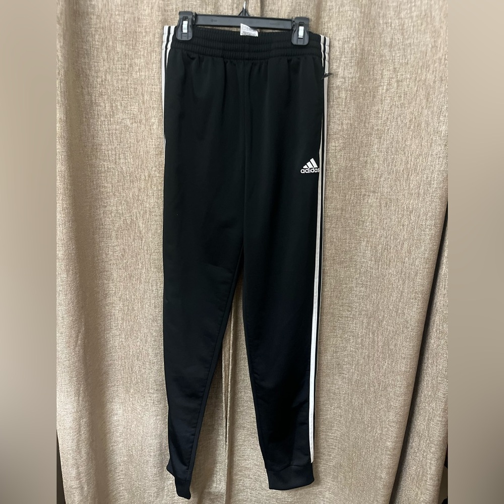 Adidas Black and White Sweatpants with Signature Stripes